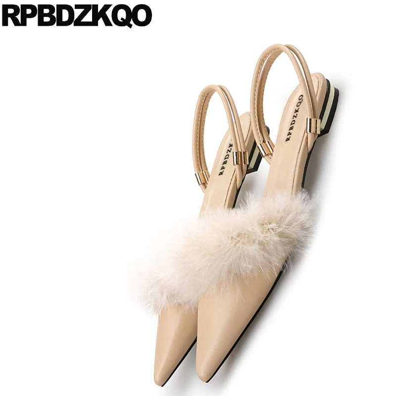 обнаженный сандалии красивая мех Китай дизайнер плоские мулы Slingback дам Женская