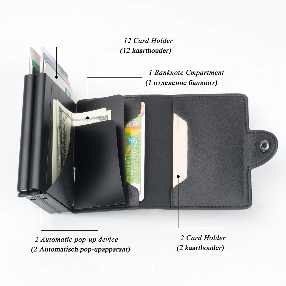 5 цветов Мужской Rfid блокирующий кошелек мини PU кожаный бизнес алюминиевый держатель для кредитных карт автоматический всплывающий ID карта маленький кошелек