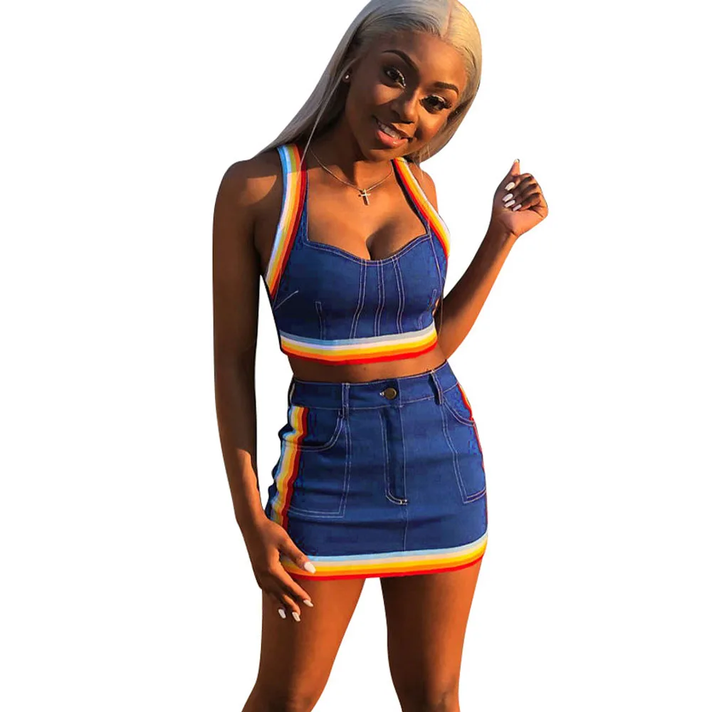 Женские джинсы комплект из двух предметов лето 2019 полосатые облегающий женский