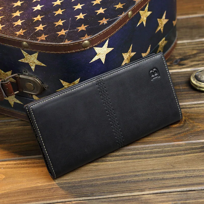 Мужской кошелек винтажный тонкий кожаный длинный|slim mens wallets|long walletmen wallets |