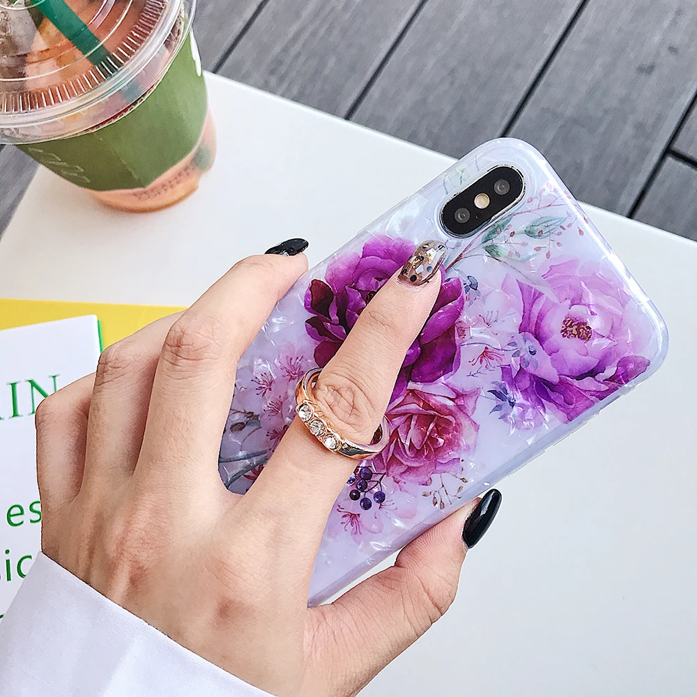 LOVECOM Ретро Цветочный кольцо стенд чехол для телефона для iPhone 11 Pro Max XR XS Max XS 7 8 6 Plus чехол мягкий IMD Dream Shell чехол для телефона
