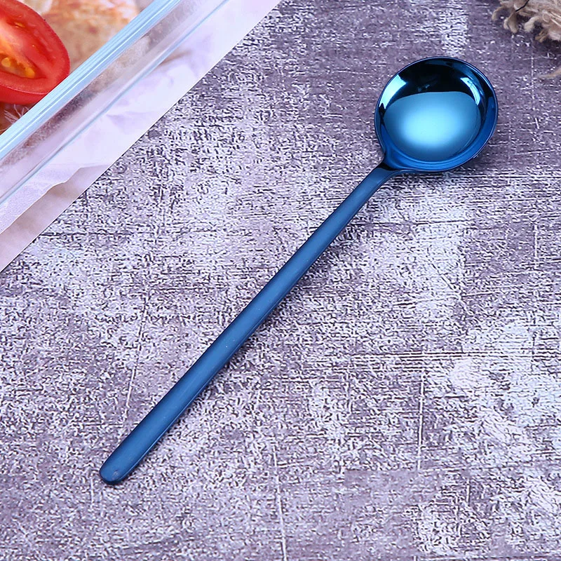 Blue 304 кофейные ложки из нержавеющей стали, красивые чайные ложки, десертные золотисто-черные кофейные ложки, красочные ледяные ложки, кухонные принадлежности - Цвет: Blue