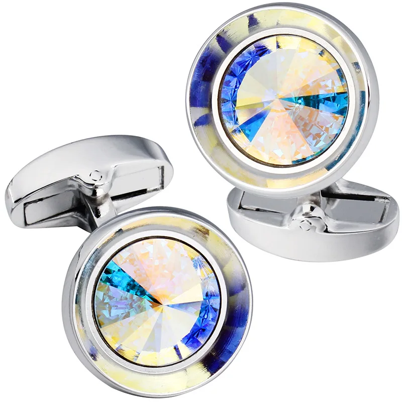 Silver and white HAWSON запонки для мужчин-модные многоцветные мужские запонки с кристаллами Swarovski, французские запонки для рубашек, для повседневного прополка, бизнес с логотипом - Окраска металла: Silver and white