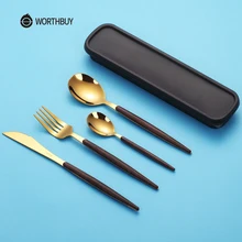 WORTHBUY Западный Золотой набор столовых приборов 304 столовые приборы из нержавеющей стали кухонный нож ложка Вилка для обеда набор портативной походной посуды WORTHBUY Западный Золотой набор столовых приборов 304 столовые приборы из нержавеющей стали кухонный нож ложка Вилка для обеда набор портативной походной посуды