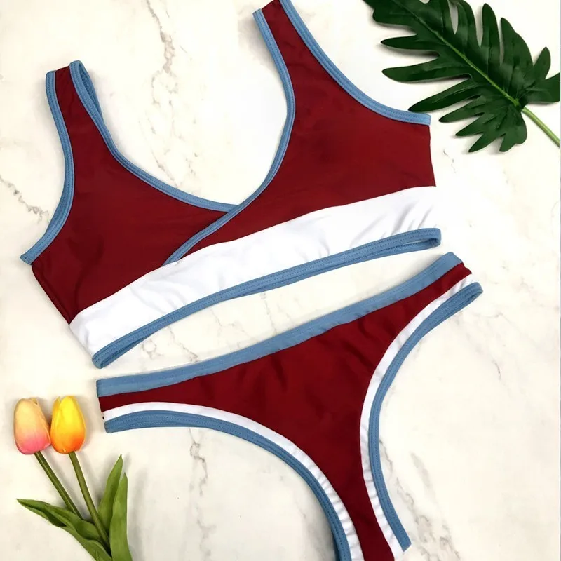 2018 летний лоскутный красочный Женский комплект бикини бандажный ремень Пуш Ап