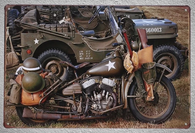 

1pc Motorcycle Motorbike Army rider Motorcycling Tin Plate Sign wall man cave Decoration Man cave Art Poster metal vintage