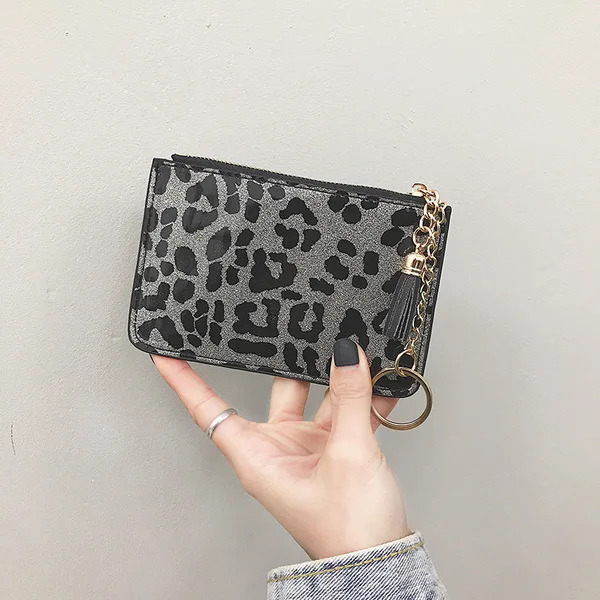 silver Модные женские кошельки, женские короткие тонкие леопардовые кошельки на молнии, маленькие женские кошельки с кисточками, сумка для монет DXH, клатч, кожзам, кошелек для женщин - Цвет: silver