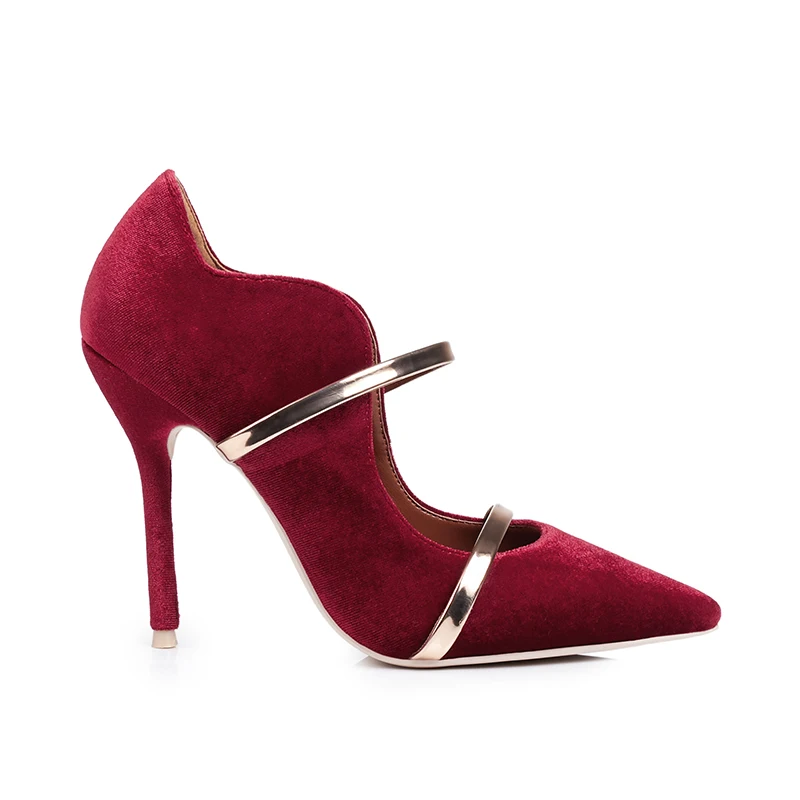 Женские бархатные туфли на тонком каблуке 10 см с острым носком|strap shoes|thin heelswomen pumps
