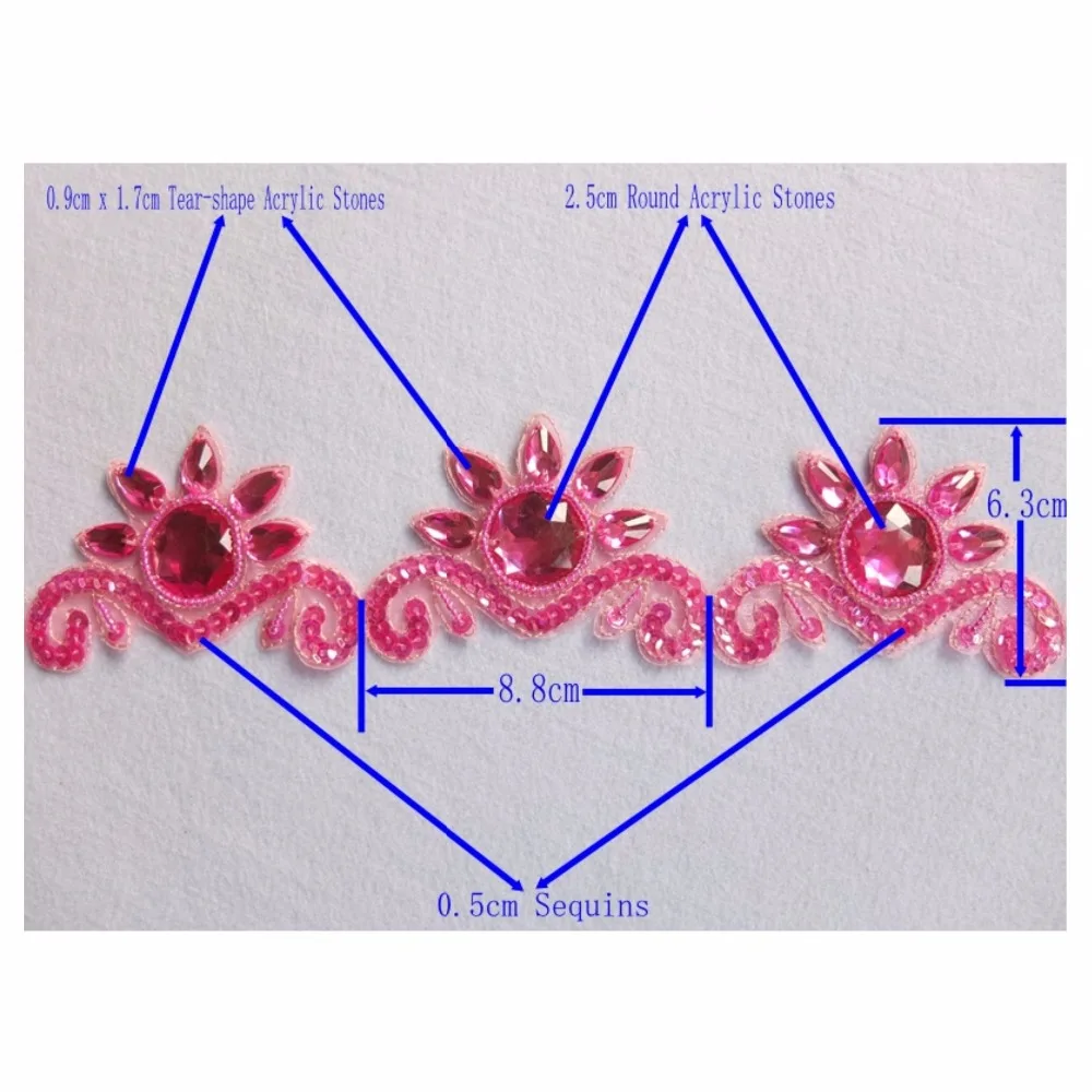 Free Shipping 1Yard x High Quality Pink Sequined Beaded Stoned Lace Trims for Costumes Couture Dress and Sewing DIY Crafts BT18F | Дом и сад