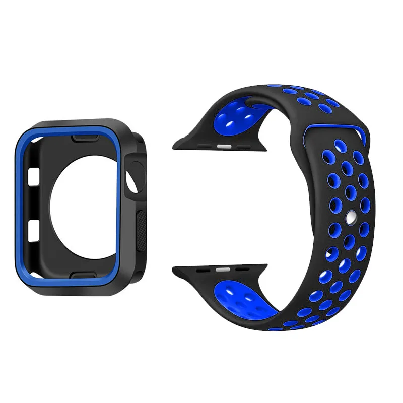 Ремешок для спортивных часов для apple watch band 42 мм 38 мм apple watch 4 3 case iwatch band 42 мм/38 мм 44 мм 40 мм correa pulseira Защитная крышка - Цвет ремешка: No13 Black blue