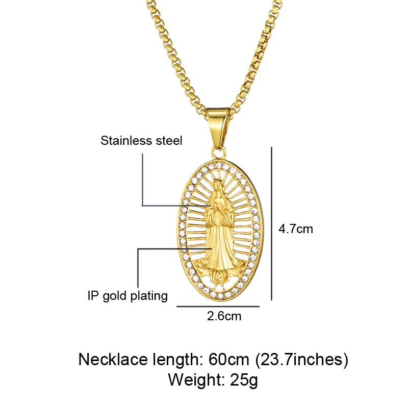 Винтажное ожерелье в стиле хип-хоп овальной христианской Святой Девы Марии