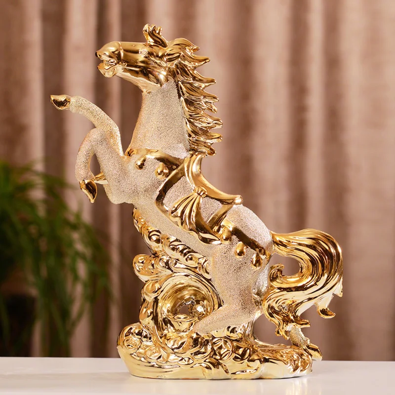 

ceramic gold horse statue home decoration accessories crafts room decoration living room ornament porcelain animal figurines