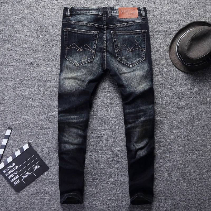 Джинсы мужские в винтажном стиле рваные джинсы Slim Fit ретро классические брюки