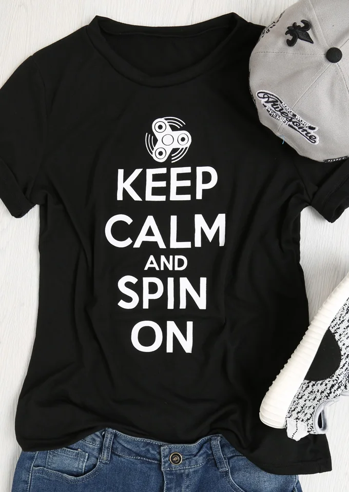 

Футболка унисекс, с надписью «Keep Calm And Spin On Finger»
