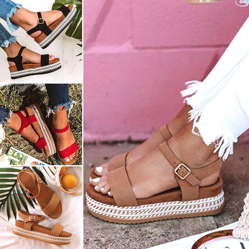 Женские босоножки на танкетке большие размеры летние туфли высоком каблуке