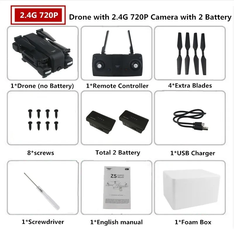 B2 2.4G 720P Квадрокоптер SJRC Z5 gps Дрон с камерой 720 P/1080 P 2,4G/5G Wi-Fi FPV высота удержания Следуйте за мной складной Квадрокоптер дорожная сумка - Цвет: B2 2.4G 720P