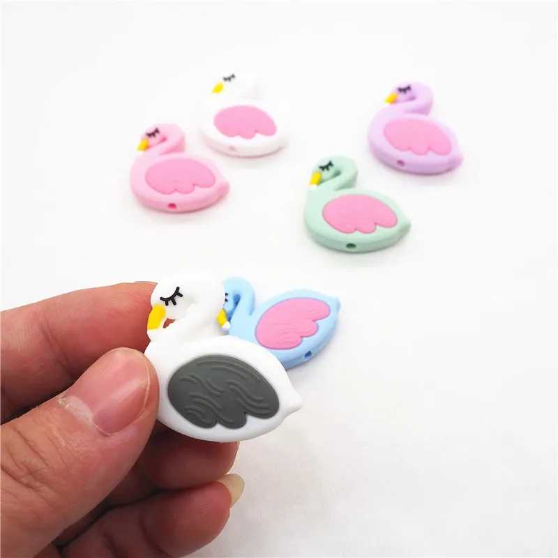 Chenkai 10 шт Силиконовые Прорезыватели для зубов DIY Единорог звезда Пингвин цветок коала Фламинго Детские Прорезыватели для зубов сенсорные ювелирные изделия Мультяшные бусины