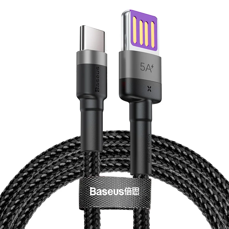 Gray Black Baseus USB C 5A usb type C кабель для huawei mate 30 20 P30 P20 Pro Lite Быстрая зарядка USB-C зарядное устройство type-c кабель для Xiaomi Mi - Цвет: Gray Black