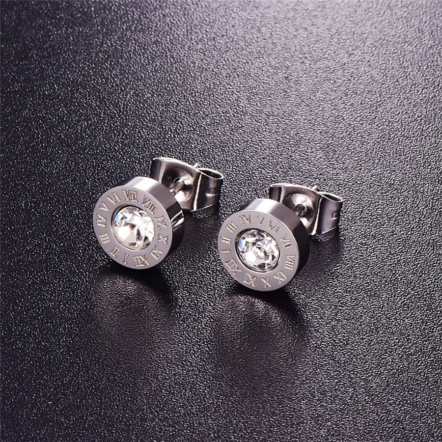 Серьги-гвоздики женские круглые из нержавеющей стали с фианитом 8 мм | Украшения и