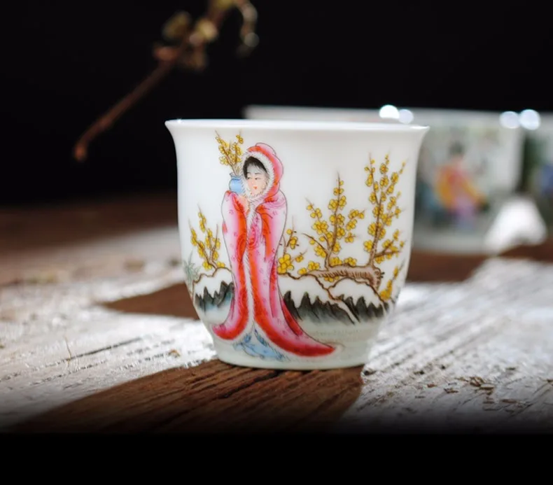 4 шт./лот, 60 мл, бутики, Jingdezhen famile, розовая фарфоровая чайная чашка, 4 Древние китайские красивые керамические чашки, чайный набор, чайная чаша