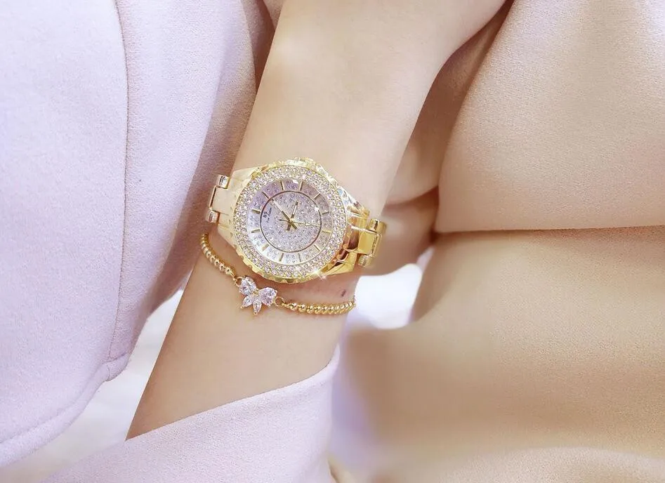 Для женщин Стразы Часы леди платье часы Montre Femme Нержавеющая сталь ремешок большой циферблат браслет наручные женские часы со стразами