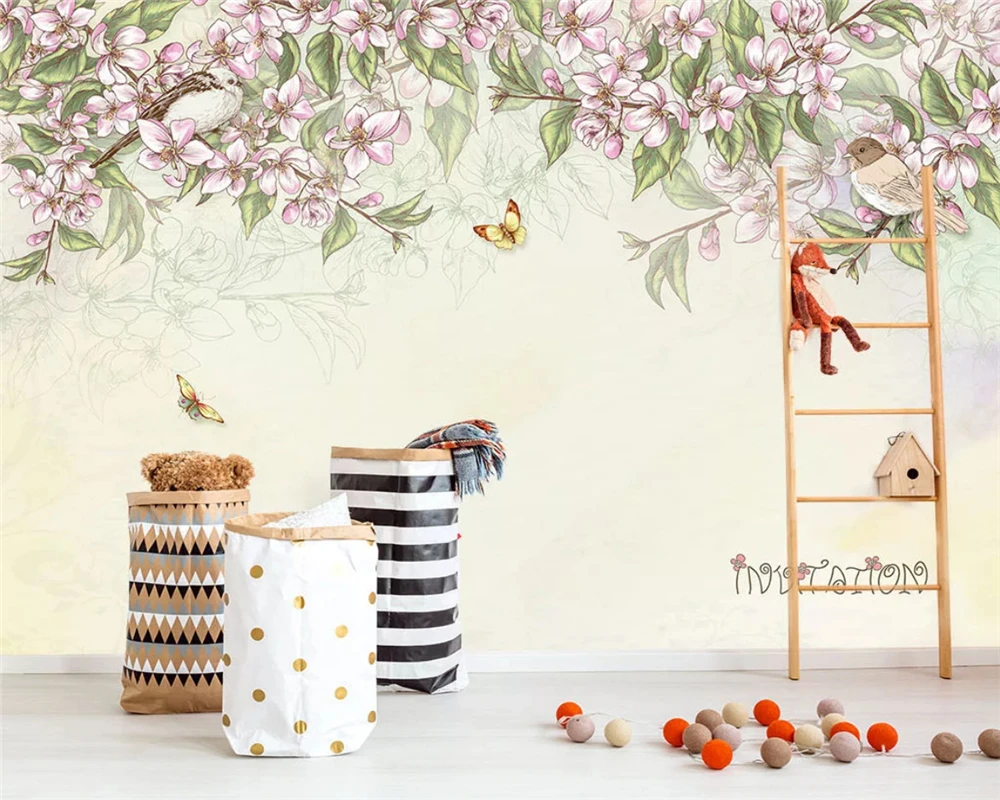 

Beibehang индивидуальный современный китайский ручной росписи цветы птицы ТВ фон обои домашний декор