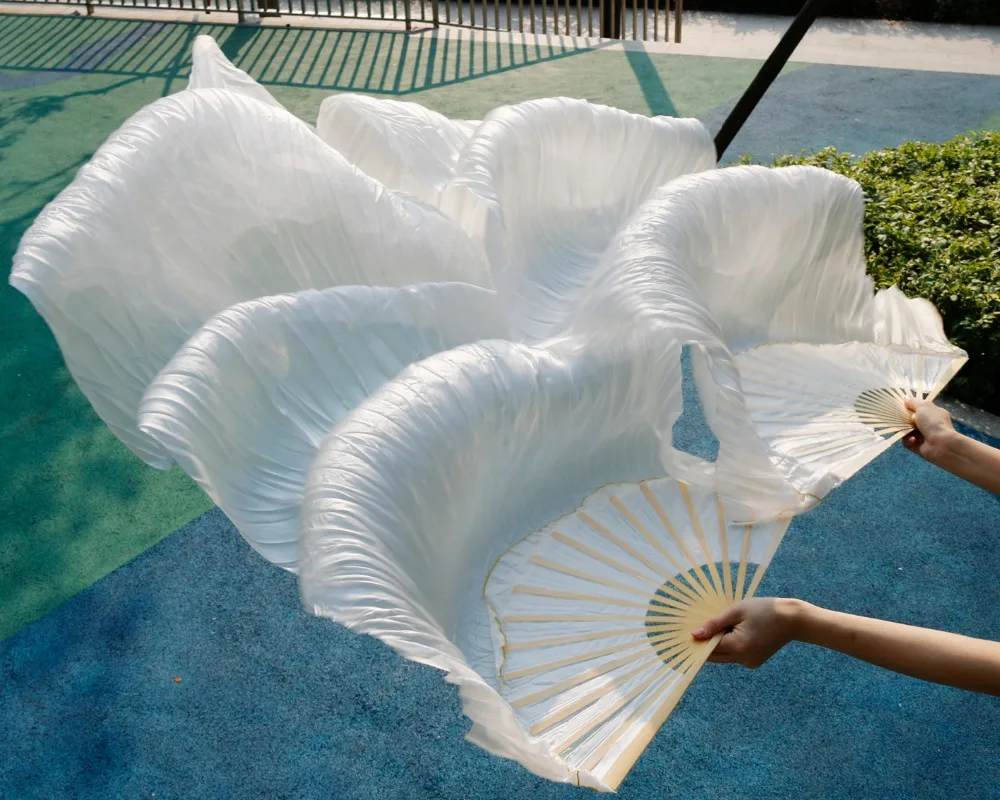 High Quality Silk Belly Dance Fan Dance 100% Real Silk Veils 1pc Left hand+1pc right hand on Sale white color