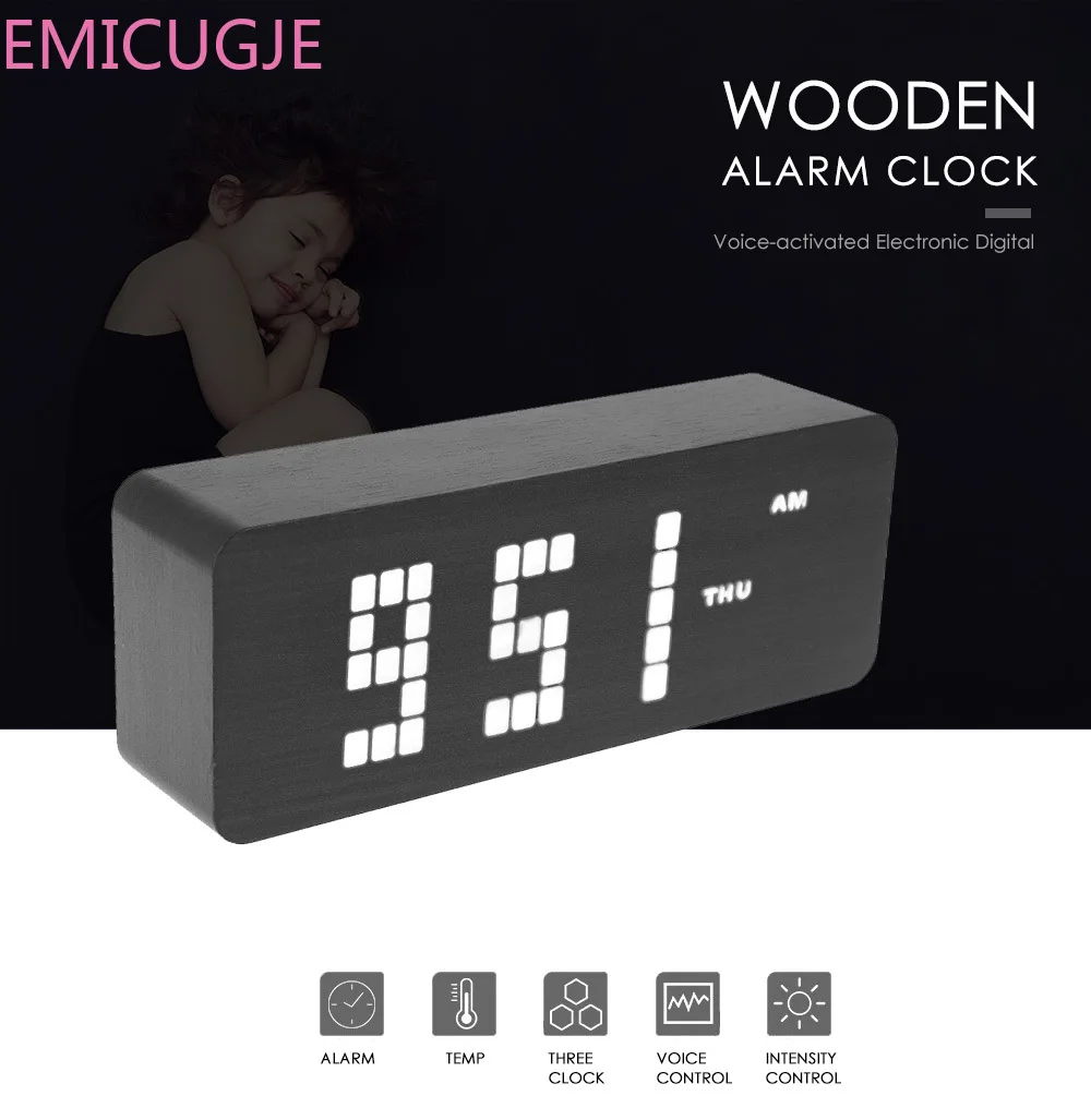 USB зарядка для домашнего декора деревянный светодиодный цифровой будильник с