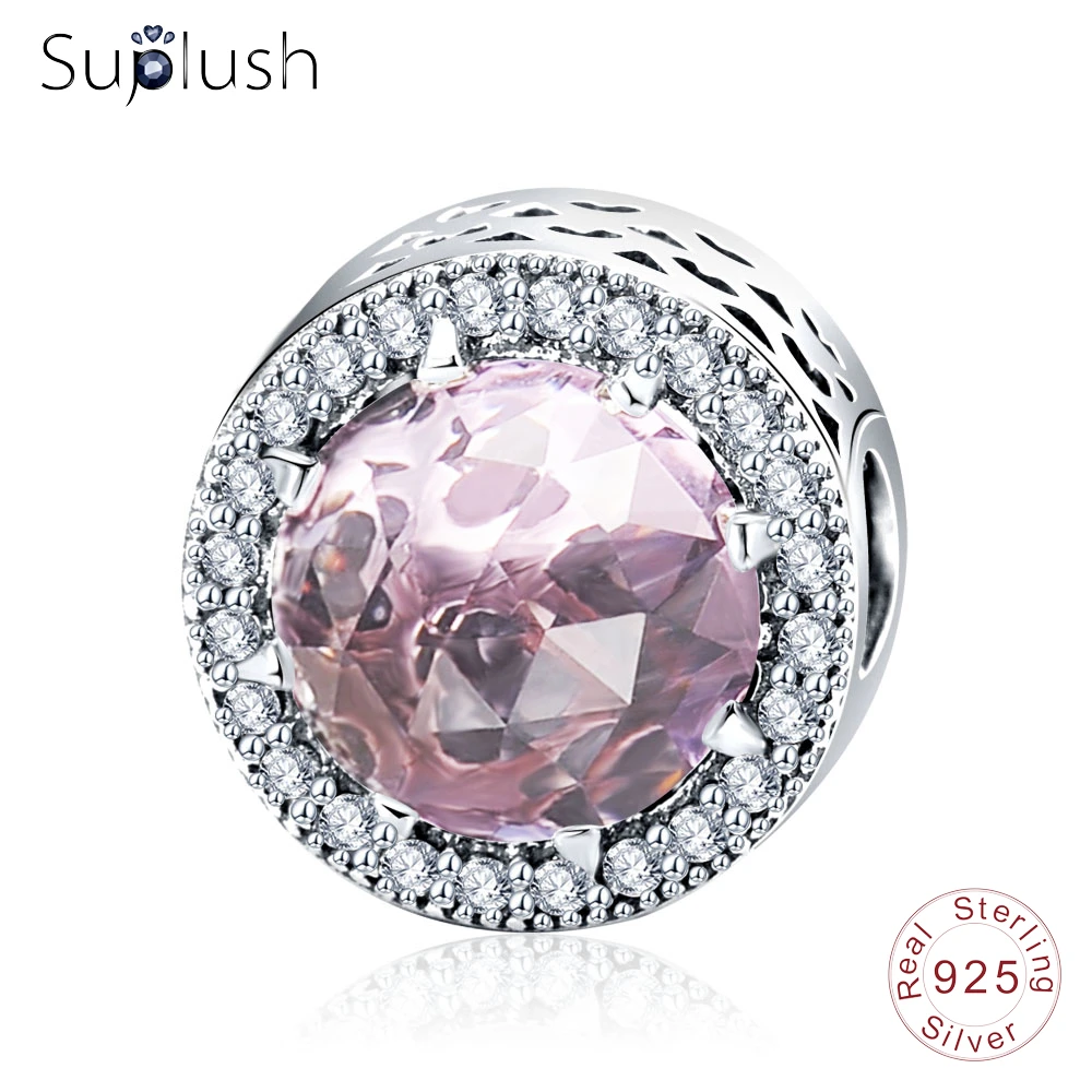 Suplush 100% натуральная 925 пробы серебряные круглые Форма камень CZ очарование