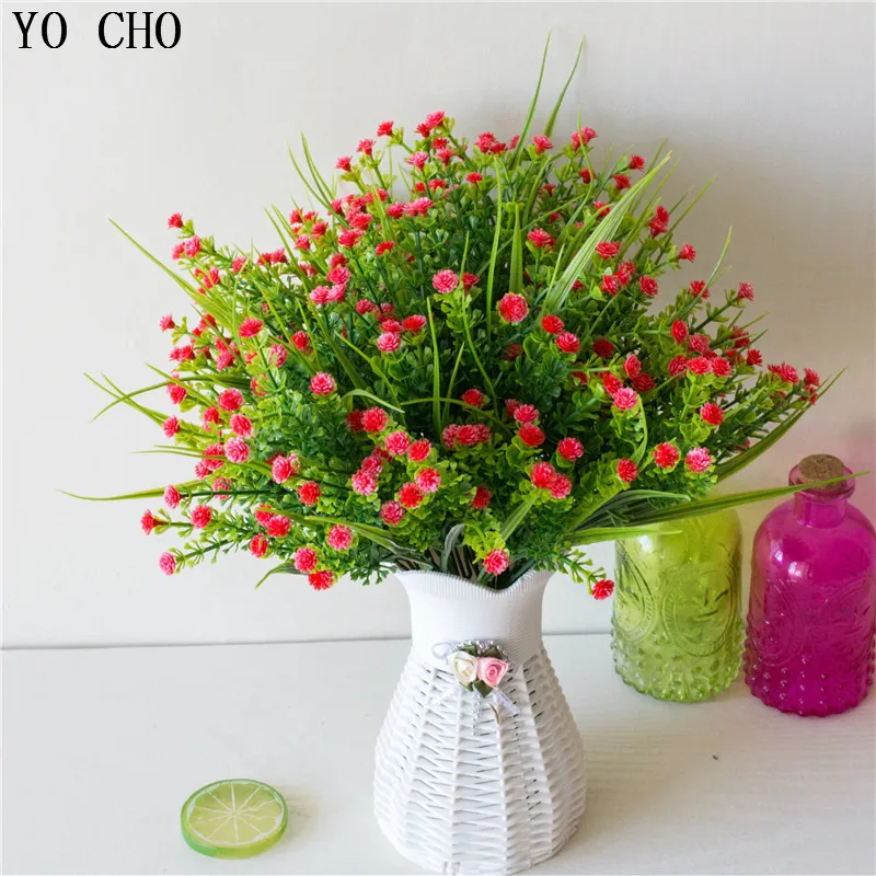 YO CHO 1 Bouquet Fake flowers Heads DIY Baby's Breath plastic indoor plants Gypsophila Artificial christmas deco | Дом и сад