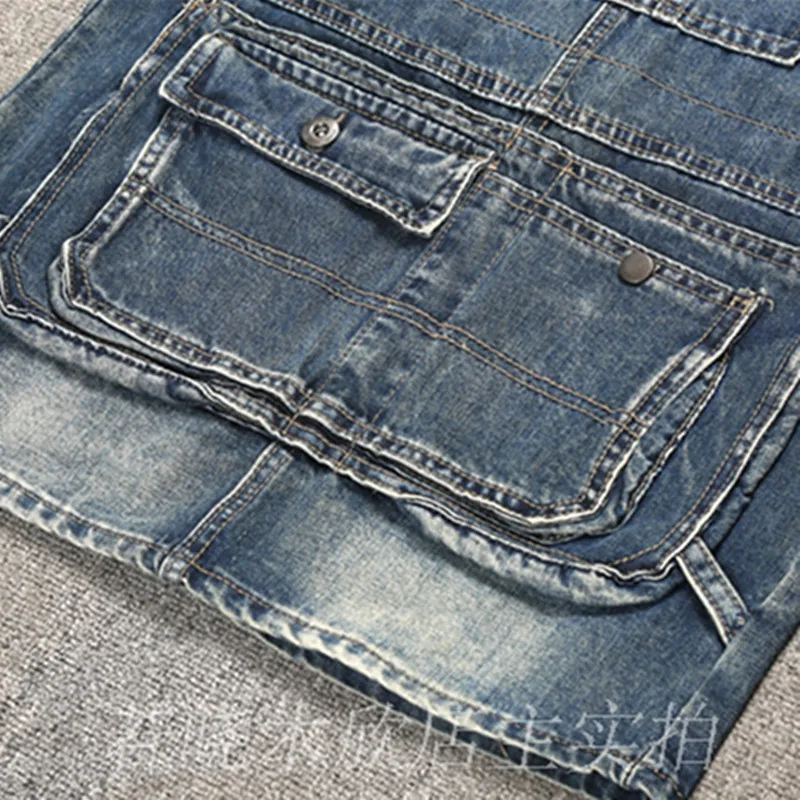 Женская джинсовая юбка с дырками винтажная рваная на подтяжках Модель 12 большого