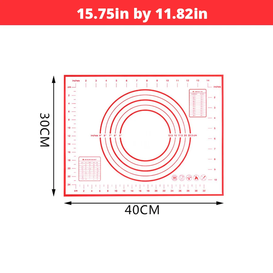 Red 40x30cm Очень большой 3" x 24" силиконовый коврик для выпечки-антипригарный нескользящий кондитерский коврик с измерениями по Leeseph(красный и черный - Цвет: Red 40x30cm