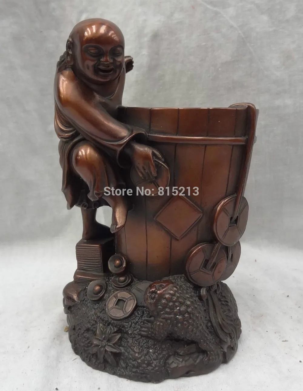 

Bi001109 китайские, из чистой бронзы, LiHai God On Hoptoad статуя жаба карандаш ваза кисть баррель горшок
