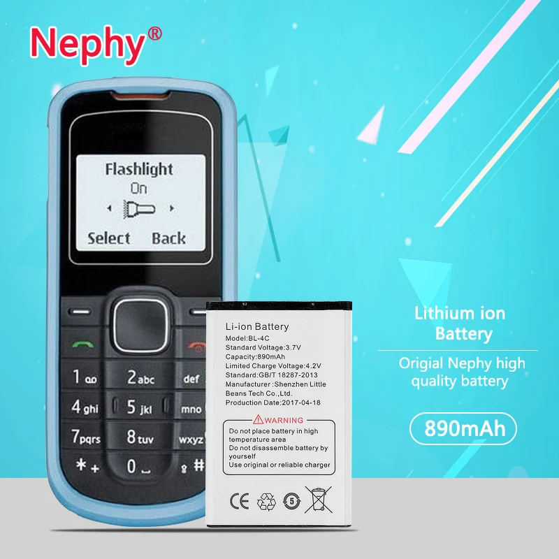 Оригинальная фотобатарея Nephy для Nokia 6300 6260 6170 6131 6110 6100 6101 6021 1202 2650 s 2690 2220 BL4C BL 4C|battery