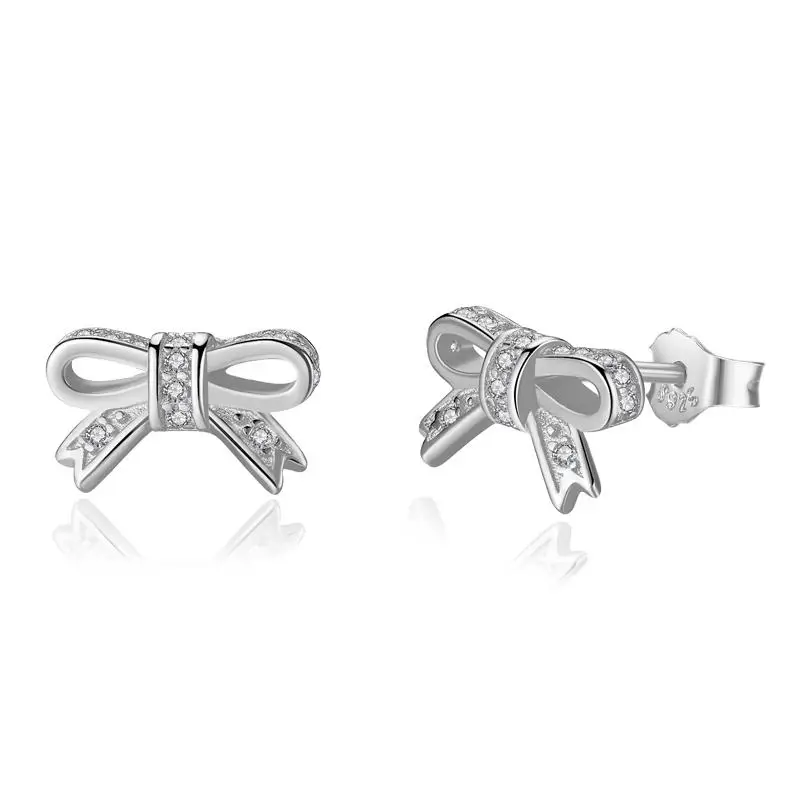 Sparkling Bow Silver Оригинальные 925 пробы серебряные серьги-гвоздики Любовь Сердце& пчела золотые серьги для женщин модные ювелирные изделия - Metal Color: Sparkling Bow Silver