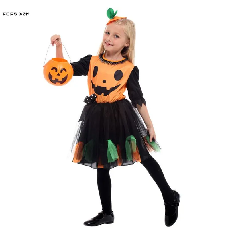 

M-XL Girls Pumpkin skirt Sorceress Cosplays Chlidren Halloween witch Costumes Carnival Purim Masquerade masked ball party dress