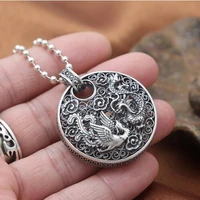 new engraved 100 990 silver dragon pendant pure silver power dragon pendant pure silver lucky dragon phonix necklace pendant