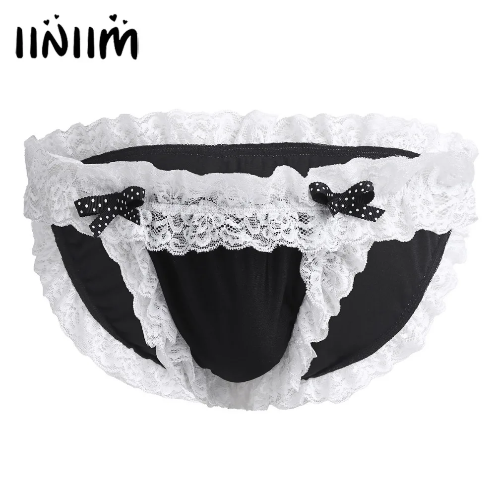 

Mens Lingerie Maid Floral Lace Sissy Panties Low-rise Soft Bikini Briefs Jockstraps Underwear Underpants Gay Male Underwear