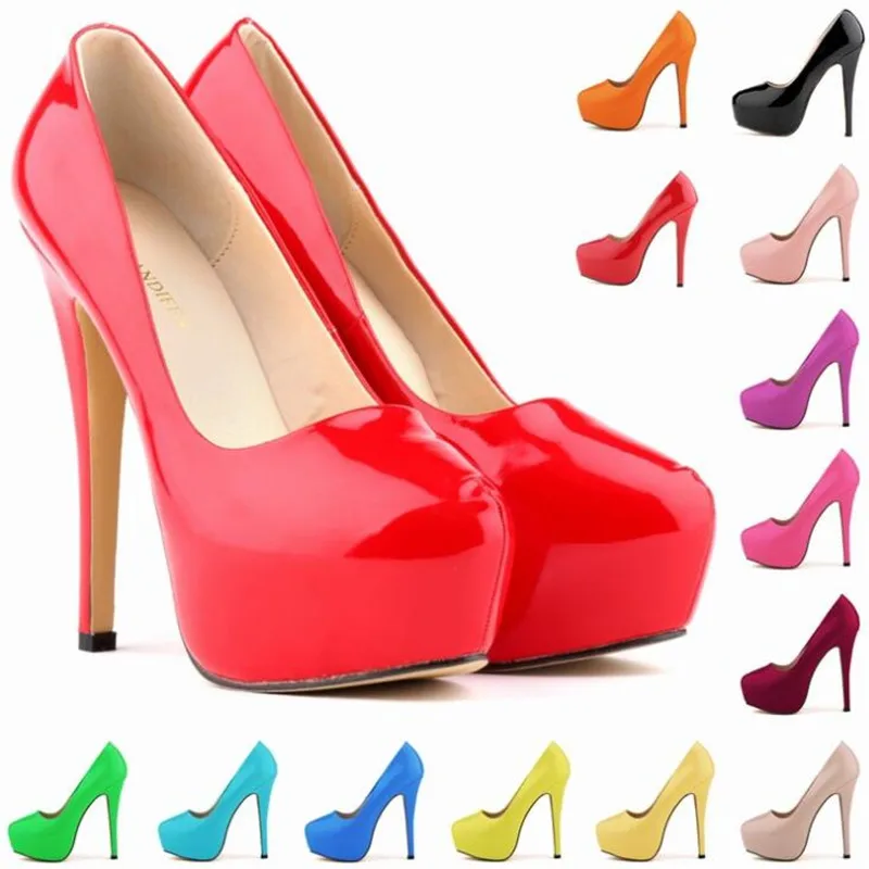 

women pumps PU Slip On 14CM Thin Heels Round Toe Candy color Party OL Office high heels shoes woman