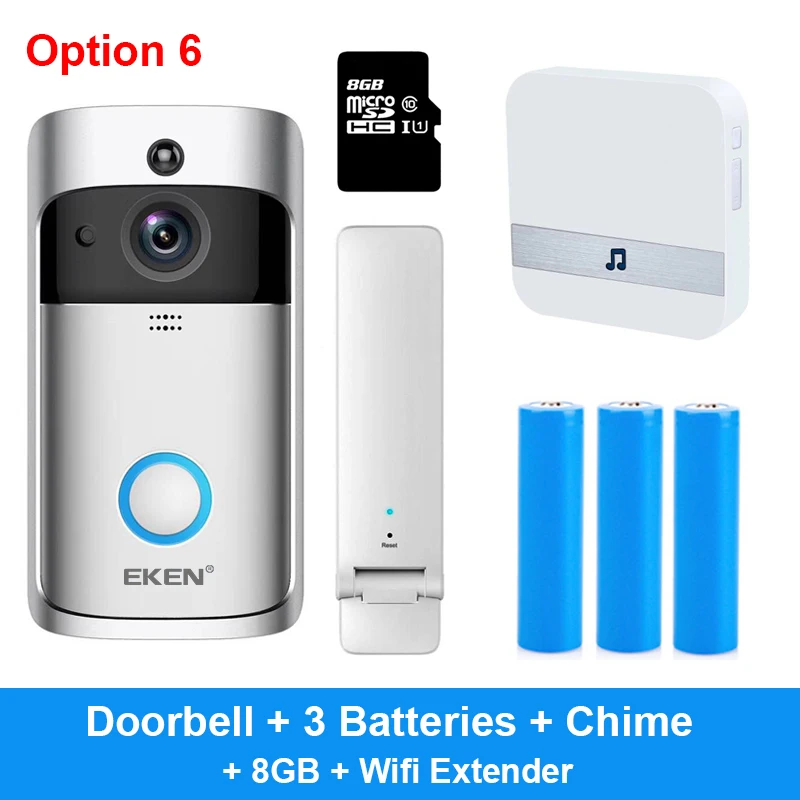 Option 6 EKEN V5 видео дверной звонок умный беспроводной WiFi дверной звонок безопасности визуальная запись домашний монитор ночного видения домофон дверной телефон - Цвет: Option 6