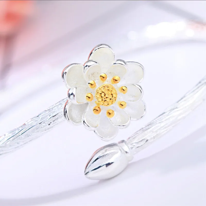 

New Fashion Exquisite Creative 925 Sterling Silver Jewelry Bracelets Edition Featured Lotus Flower Bangles