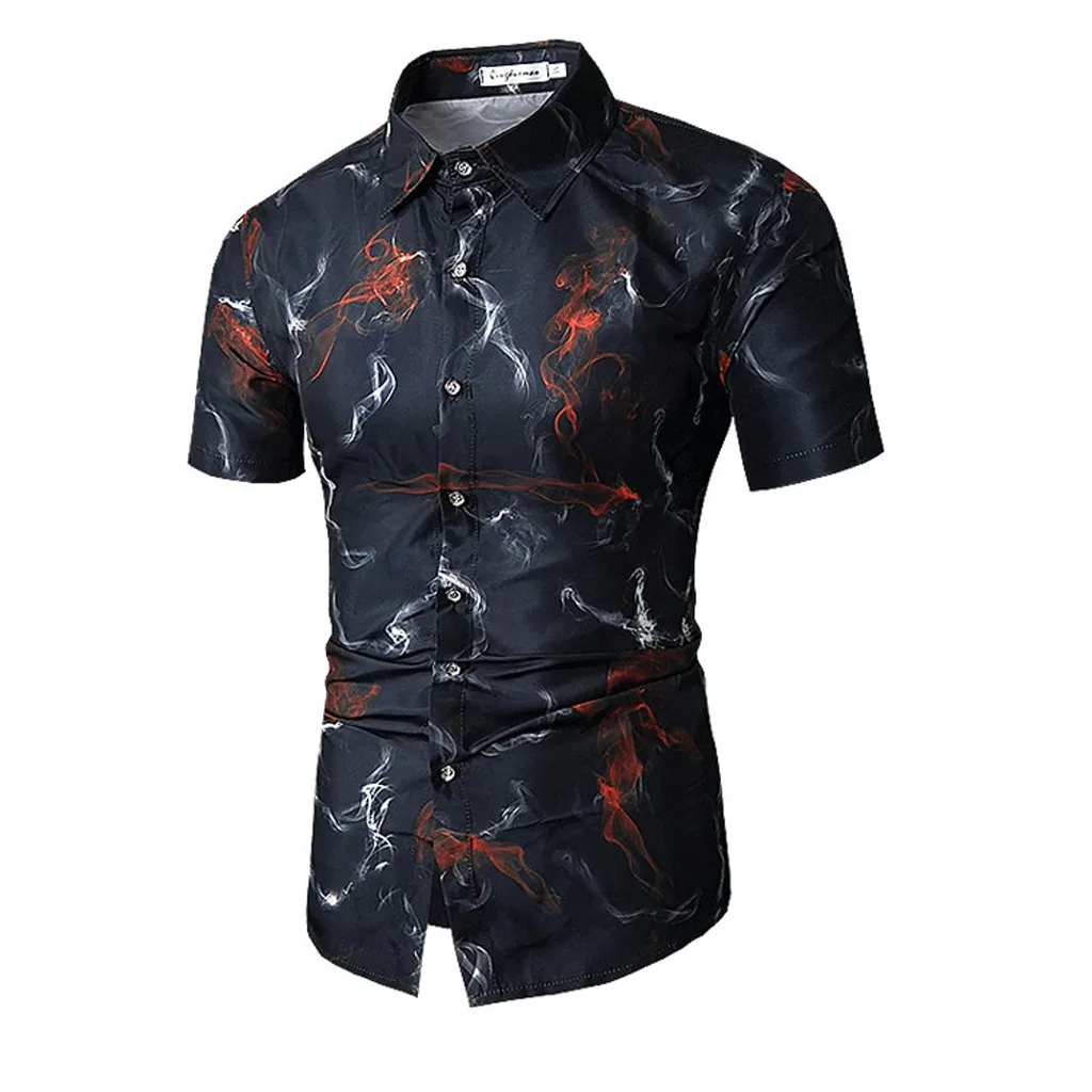 Men's Print Turn-Down Collar Slim Fit Short Sleeve Top Shirt Blouse hawaiian camisa masculina camisas hombre chemise homme
