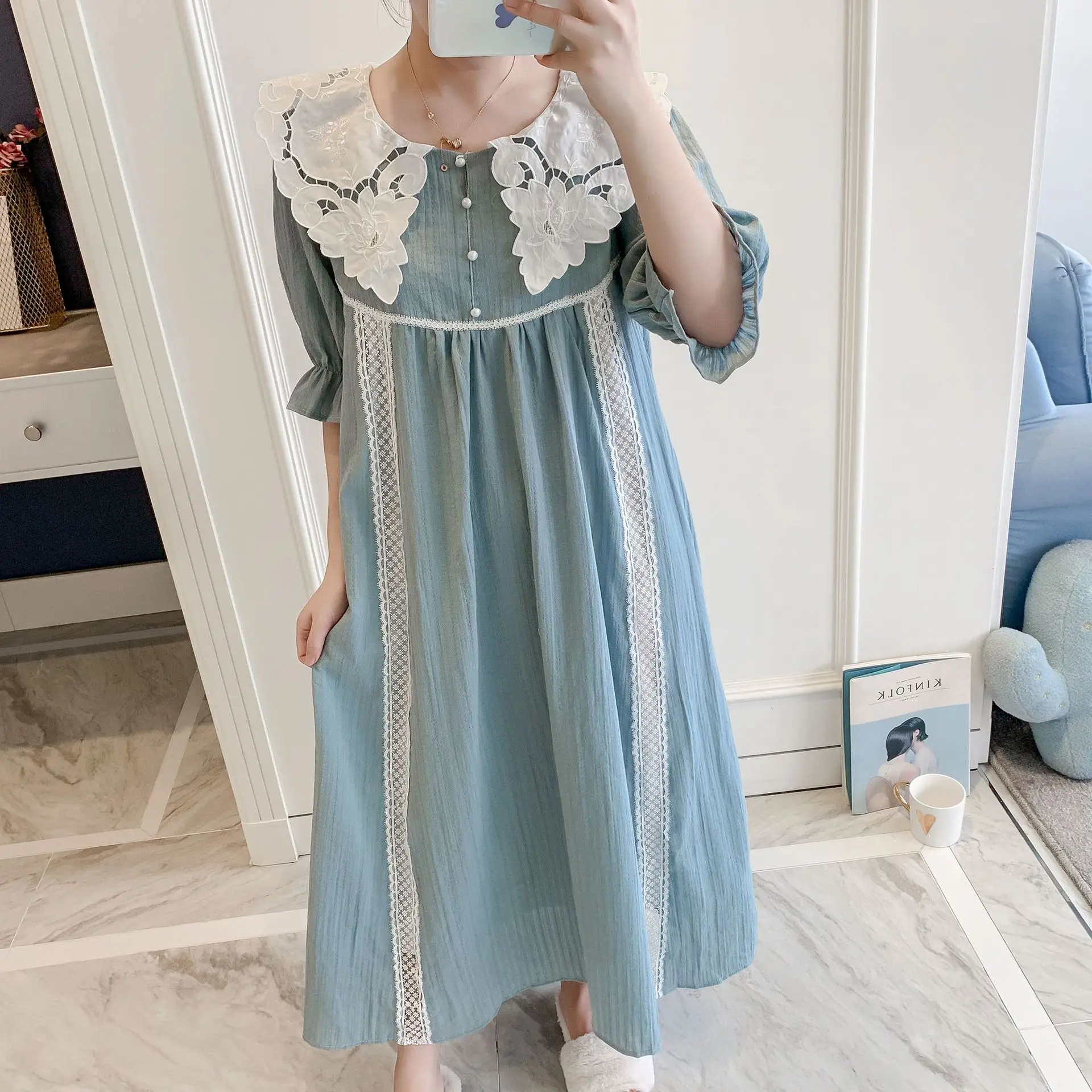 Free Shipping 2019 New Summer Princess Nightdress Women's Nightgown Cotton Nightshirt Soft Sleepwear | Женская одежда