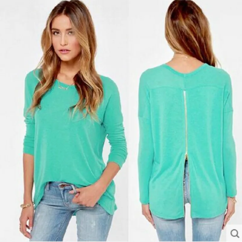 Женский трикотажный пуловер с круглым вырезом длинным рукавом | Женская одежда