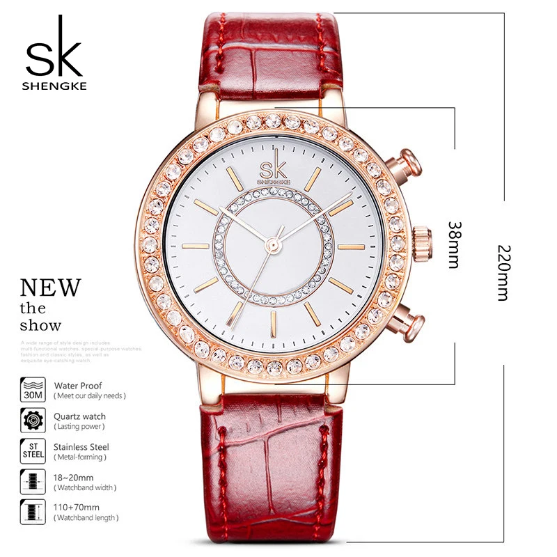 

Shengke Women Leather Watches Top Brand Luxury Crystal Dial Geneva Quartz Clock Ladies Watches Relogio Feminino 2019 SK #K0012