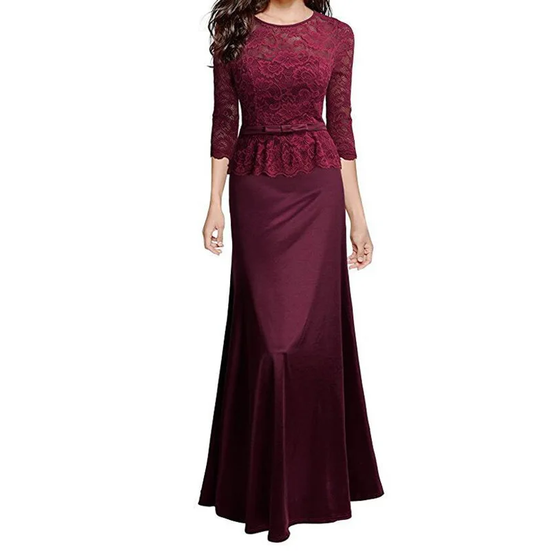 

2019 Women Summer Dress Embroidery Flower Elegant Women Club Party Dresses O Neck Half Sleeve O Neck Long Women Dress