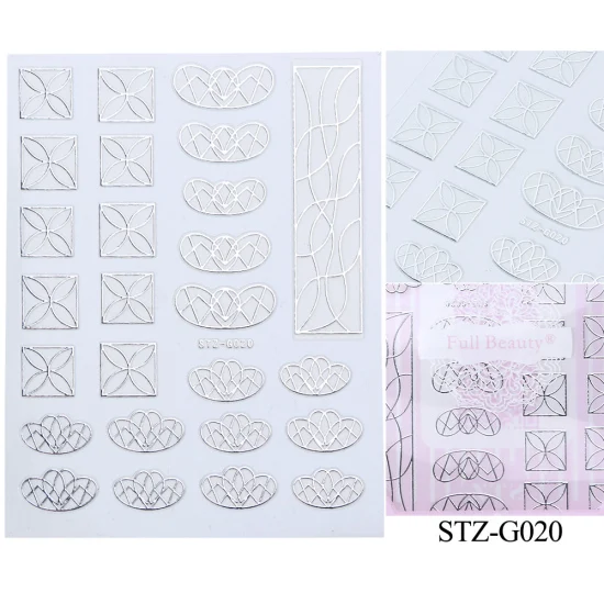 1 шт 3D наклейки для ногтей, наклейки для дизайна ногтей, Геометрические полосы, Бабочка, золотой, серебряный дизайн, Слайдеры для маникюра, фольга, TRSTZG14-20 - Цвет: STZ-G20 Silver