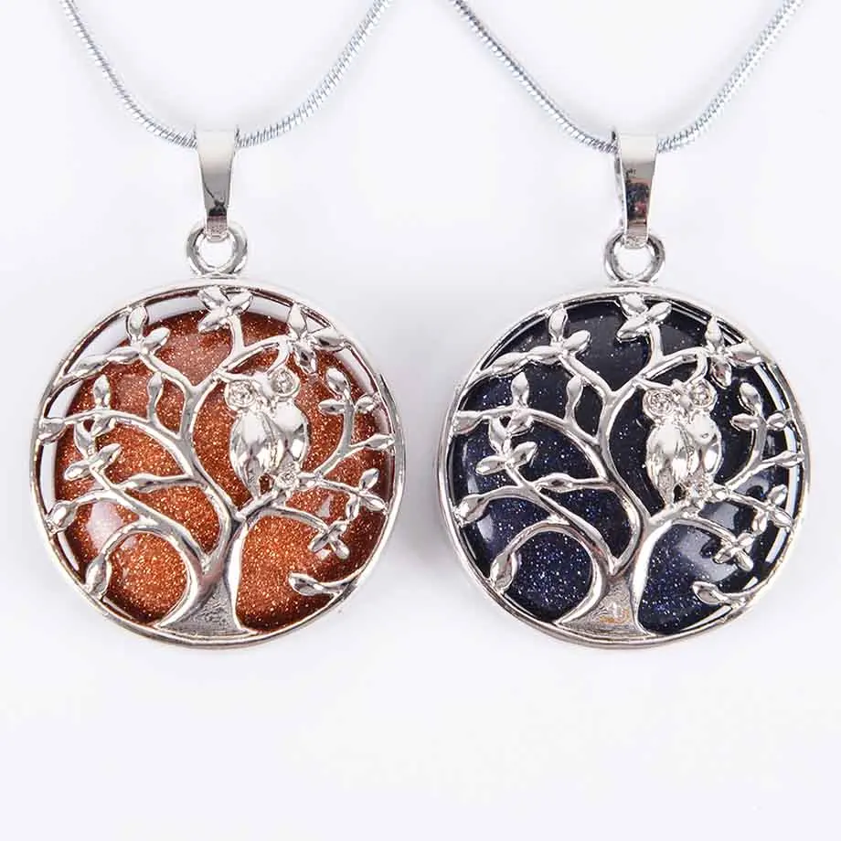 Натуральный Круглый драгоценный камень кабала ожерелья с деревом жизни Подвески