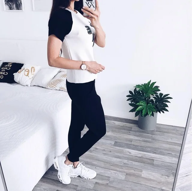 ALPHALMODA, модный летний свитер с аппликацией букв, топы+ штаны с цветочным принтом, женские вязаные костюмы из 2 предметов, стильные милые комплекты