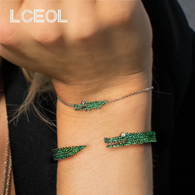 LCEOL Monaco ювелирные изделия Модные Аллигатор браслеты с подвесками зеленый цвет циркон браслет для элегантных женщин день рождения подарочный браслет